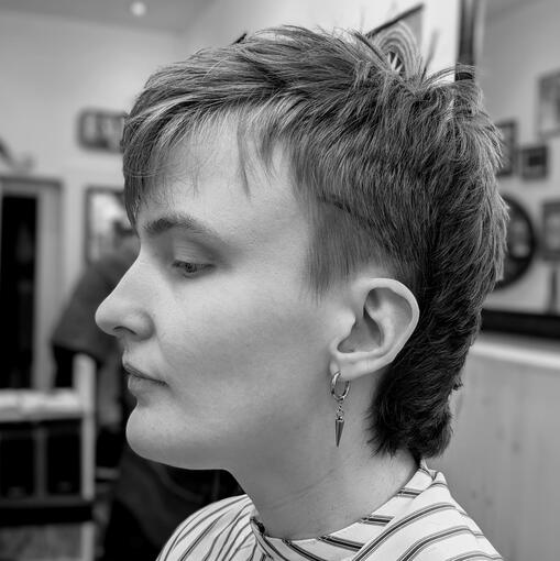 An image of someone with a choppy mullet